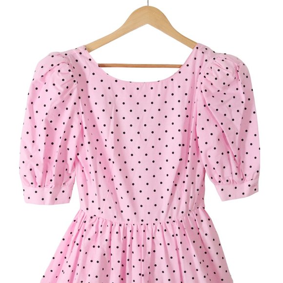 vintage 80s pink polka dot full skirt party dress S puff sleeve princess pin-up - Picture 7 of 10